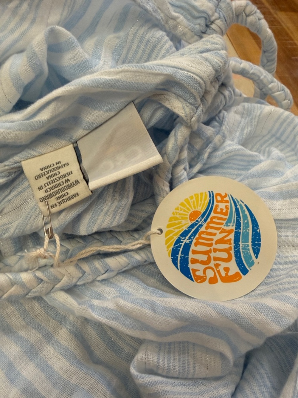 C&C California Pale Blue & White Striped Braided-Strap Maxi Dress - Picture 6 of 7
